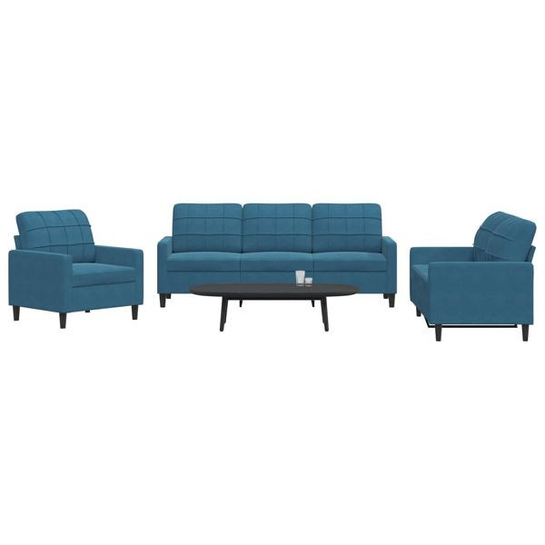 vidaXL 3-teilig Sofagarnitur mit Kissen Blau Samt, 3278360