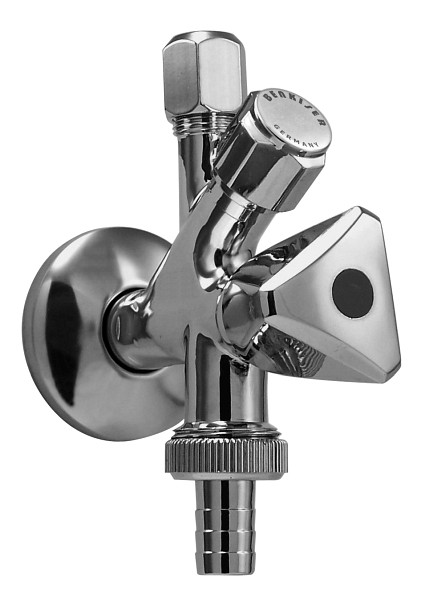 Benkiser Kombi-Eck-Ventil 1/2 Zoll mit 3/8 Zoll Quetschverschraubung für Cu-Rohr Durchmesser 10mm, mit Rosette, selbstdichtend, 7281240