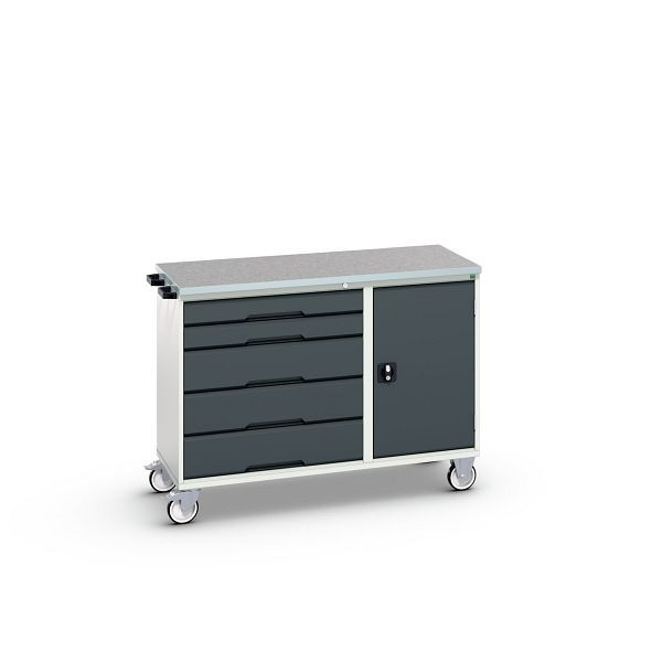 bott verso Montagewagen, mit 5 Schubladen, Tür und Linoleum-Top, BxTxH: 1300 x 600 x 980 mm, Lichtgrau / Anthrazitgrau, 16927150.19