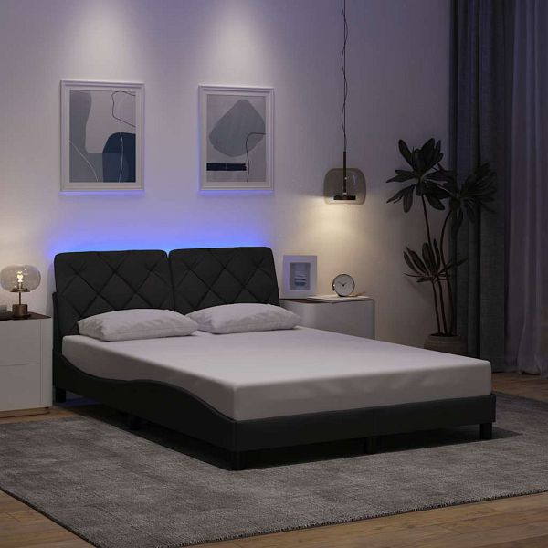 vidaXL Bettgestell mit LED ohne Matratze Dunkelgrau 140x190 cm Stoff, 3310665
