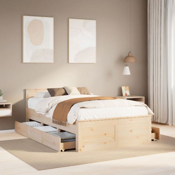 vidaXL Massivholzbett ohne Matratze mit Kopfteil 135x190 cm Kiefer, 3308780