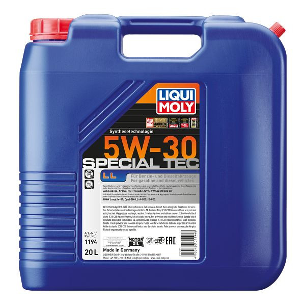 LIQUI MOLY Motoröl Special Tec LL 5W-30, Kanister Kunststoff, VE: 20 Liter, 1194