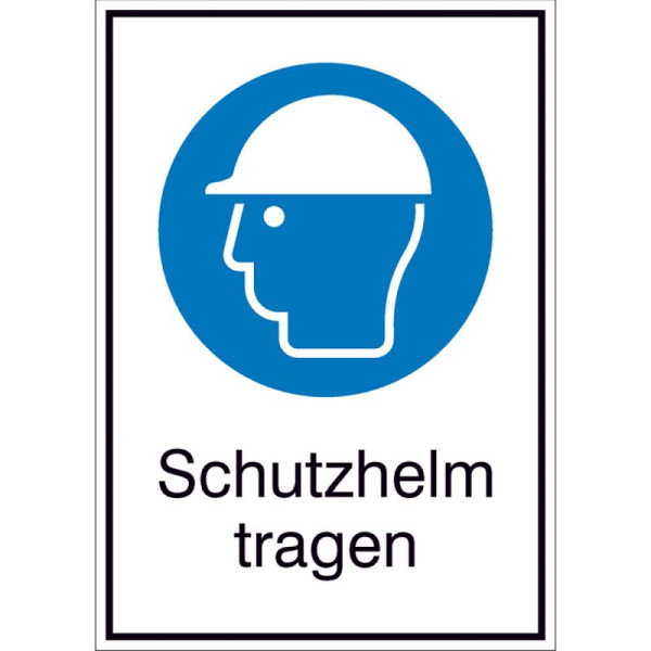 Stein HGS Kombischild mit Gebotszeichen und Zusatztext. Schutzhelm tragen, 131 x 185 mm / Alu, hart, 51.a7180