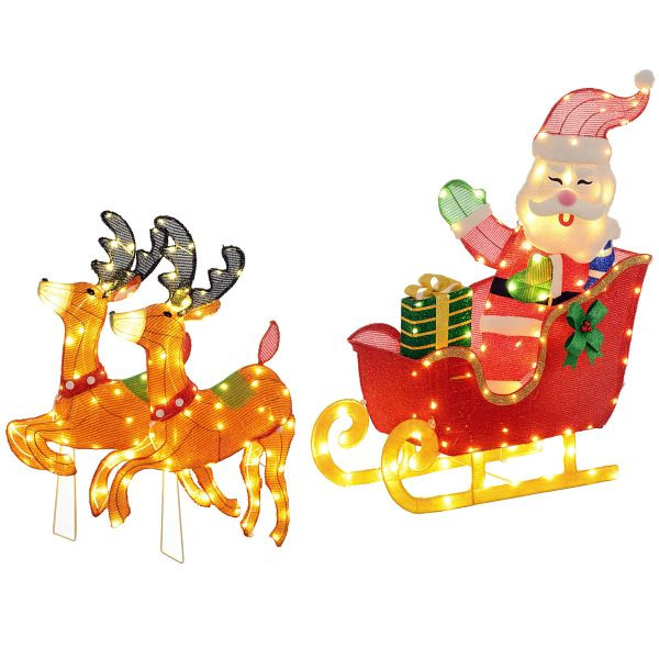 Outsunny Leuchtende Weihnachts-Dekoration, Weihnachtsmann auf Schlitten mit Rentieren, 246 LED-Lichter, Bodenspieße, Mehrfarbig, 84J-006V90RD