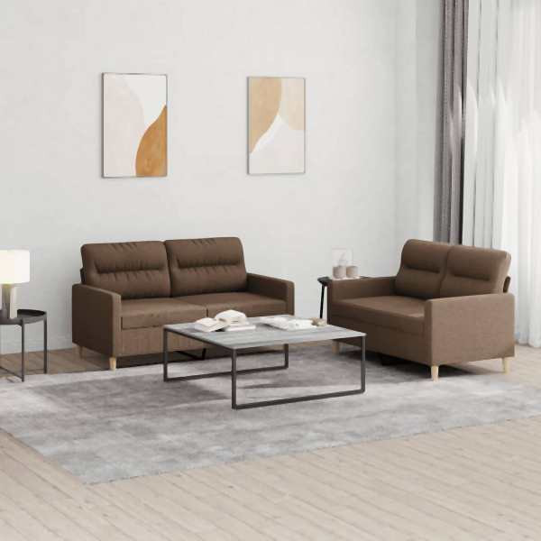 vidaXL 2-tlg. Sofagarnitur mit Kissen Braun Stoff, 3201571