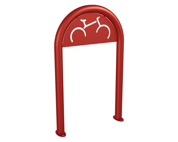 Procity Fahrradbügel in Büroklammerform Ø60 mm mit Fahrrad-Beschilderung - Auf Bodenplatten, RAL 3004, 291053.3004