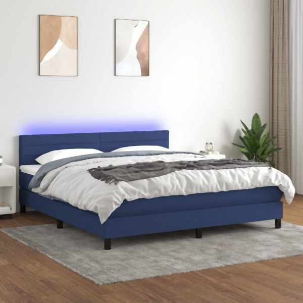 vidaXL Boxspringbett mit Matratze & LED Blau 180x200 cm Stoff, 3133259