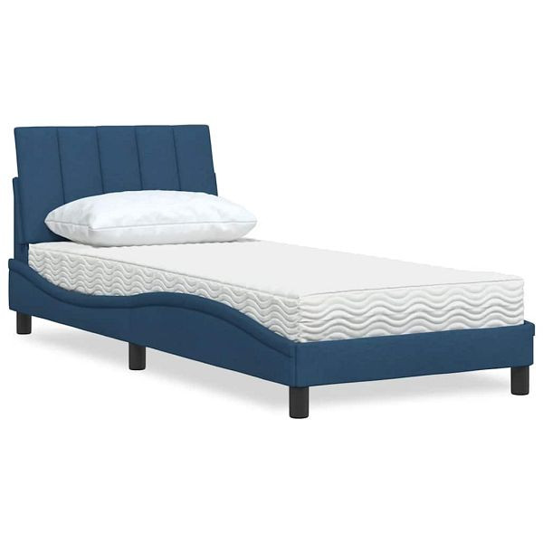 vidaXL Bett mit Matratze Blau 90x200 cm Stoff, 3310509, 8721158431073