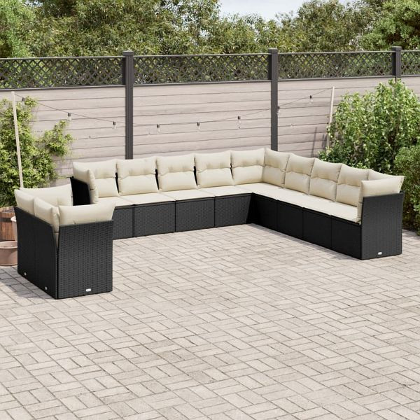 vidaXL 11-teilig Garten-Sofagarnitur mit Kissen Schwarz Poly Rattan, 3217876