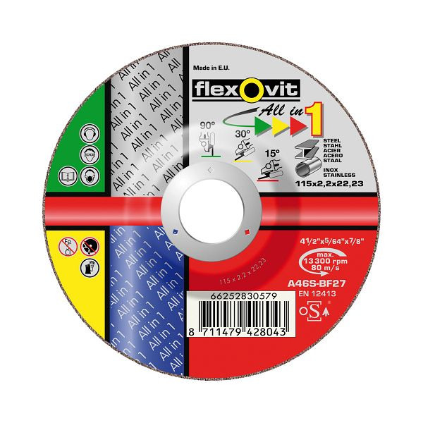 Flexovit ALL IN 1 Trennscheibe Metall Inox, A46S -T27 - FLEXOV. ALL IN ONE, Durchmesser: 125 mm, VE: 25 Stück, 66252830580