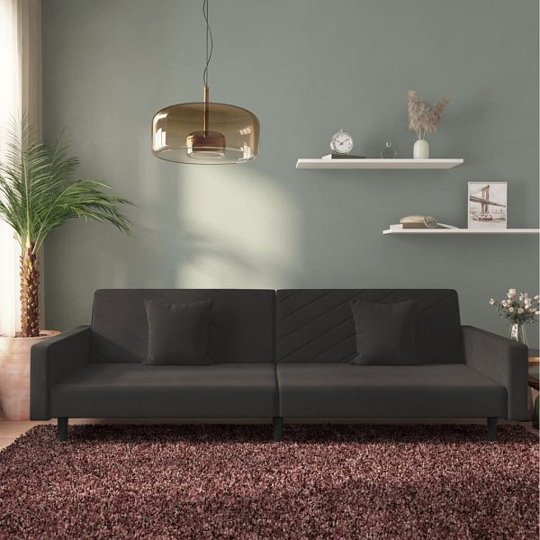 vidaXL Schlafsofa 2-Sitzer mit 2 Kissen Schwarz Samt, 375923