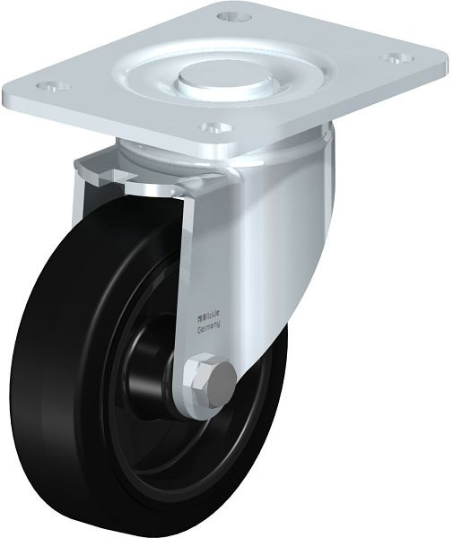 Blickle LH-POEV 125XR-3 Stahlblech-Lenkrolle, Schwerlast-Ausführung, mit Anschraubplatte, Elastik-Vollgummi, Schwarz, 851789