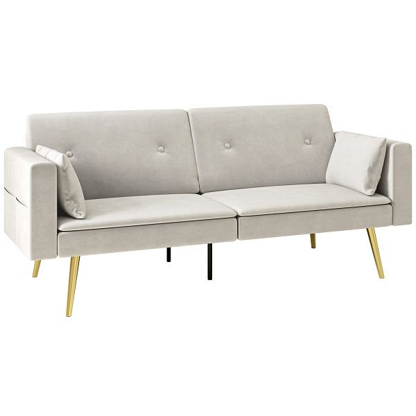 HOMCOM 2-Sitzer Bettsofa, Verstellbare Rückenlehne, weiche Kissen, samtartiger Bezug, für Wohnzimmer, Gästezimmer, Beige, 83B-145V00BG