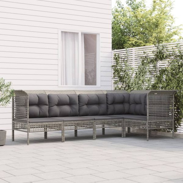 vidaXL 5-tlg. Garten-Lounge-Set mit Kissen Grau Poly Rattan, 3187507