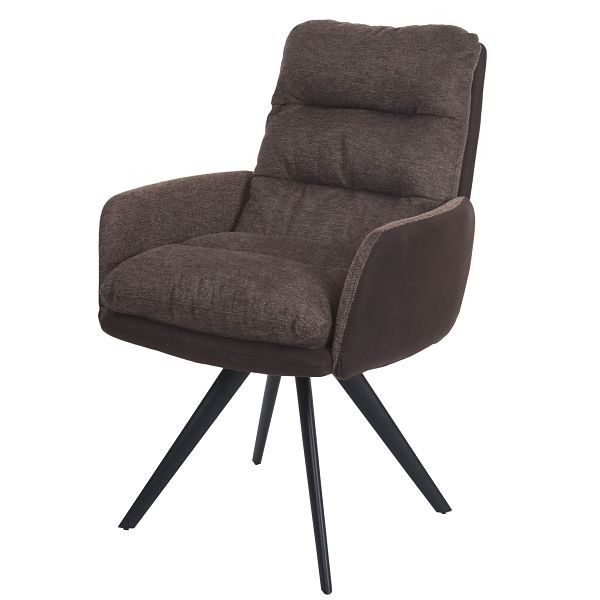 Mendler Esszimmerstuhl HWC-G66, Küchenstuhl Stuhl, drehbar Auto-Position Stoff/Textil MVG, braun-dunkelbraun, mit Armlehne, 89714