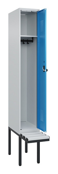 C+P Spind Evolo PLUS, 1 Abteile, 2120x300x815mm, 7035/5012, Haken 3, Drehriegel, Sitzfläche Kunststoff, 0490407-10 S10061