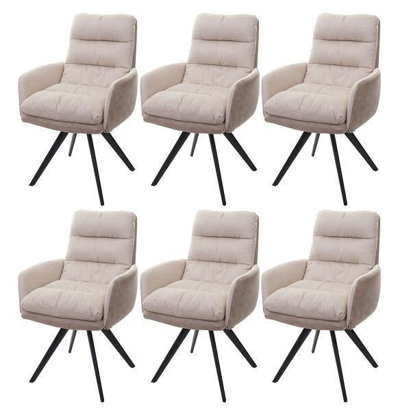 Mendler 6er-Set Esszimmerstuhl HWC-G66, Küchenstuhl Stuhl, drehbar Auto-Position Stoff MVG, creme, mit Armlehne, 6x89716