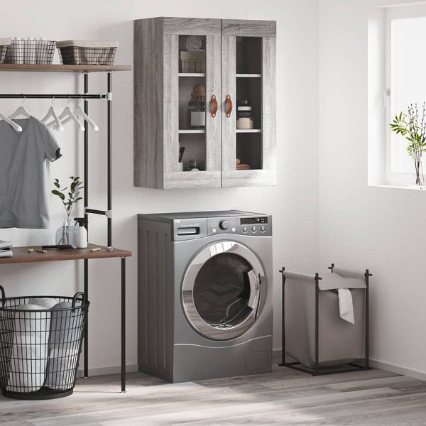 vidaXL Wandschrank Grau Sonoma 69,5x34x90 cm, Material: Holzwerkstoff, Glas, 828458