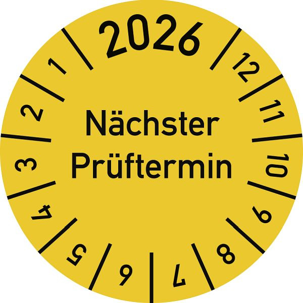 Moedel Prüfplakette 2026 Nächster Prüftermin, Folie, Ø 15 mm, VE: 10 Stück/Bogen, 105306