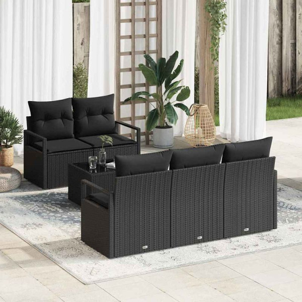 vidaXL Garten-Sofa-Set mit Kissen, 6er Set, Schwarz 55 x 55 x 37 cm, 3354932