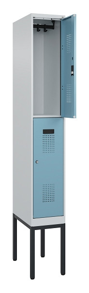 C+P Doppelstock-Spind Evolo PLUS, Gestell, 2 Fächer, 2120x300x500mm, 7035/0010, Zylinderschloss, 0493307-10 S10036