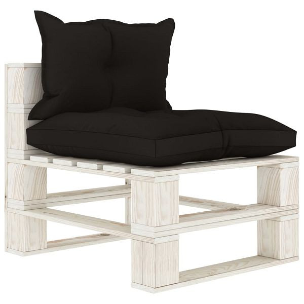 vidaXL Garten-Paletten-Mittelsofa mit Kissen in Schwarz Holz, 3052350