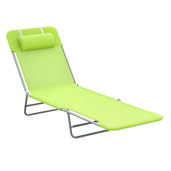 Outsunny Sonnenliege klappbar mit Kopfkissen verstellbar mit 5-Fach bis 120kg belastbar für Garten, Balkon und Pool geeignet, 4 Farben(Grün), 01-0335