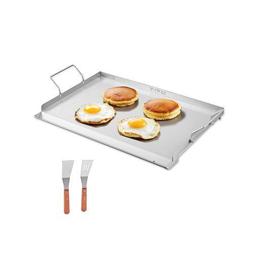 VEVOR Edelstahl-Grillplatte rechteckig (585 x 365 mm), flache Oberseite, für Gasgrill BBQ & Teppanyaki, tragbar mit Griff, DCJPBXG2316IQ5MBZV0