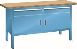 LISTA Kompaktwerkbank (BxTxH) 1500x700x850mm Buche KEY Lock, Lichtblau, 2 Schubladen, 2 Fachböden, 64.120.010
