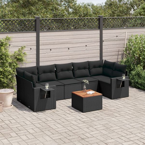 vidaXL 8-tlg. Garten-Sofagarnitur mit Kissen Schwarz Poly Rattan, 3224473