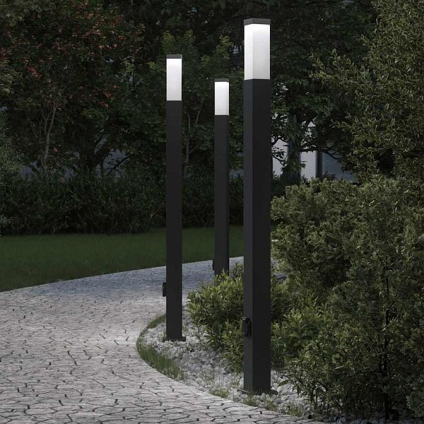 vidaXL Pollerleuchten mit Steckdose 3 Stk. 110 cm Schwarz IP44, 4006088