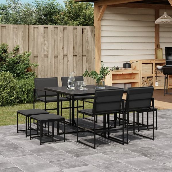 vidaXL 9-teilig Garten-Essgruppe mit Kissen Schwarz Textilene, 3295083
