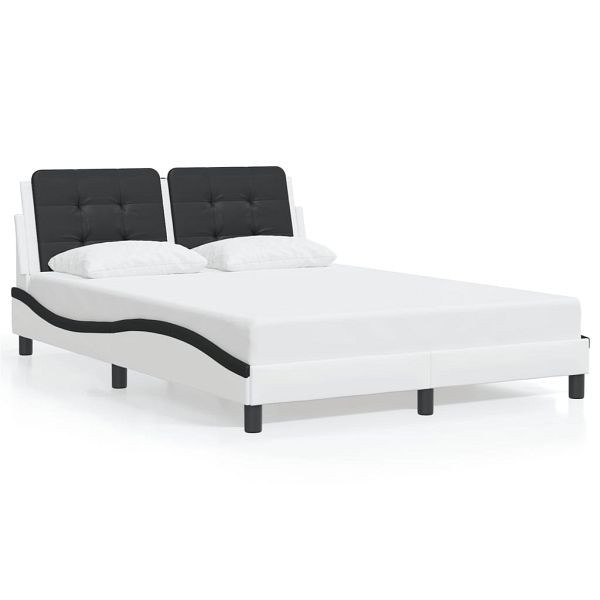 vidaXL Bettgestell mit LED Weiß und Schwarz 140x200 cm Kunstleder, 3214116