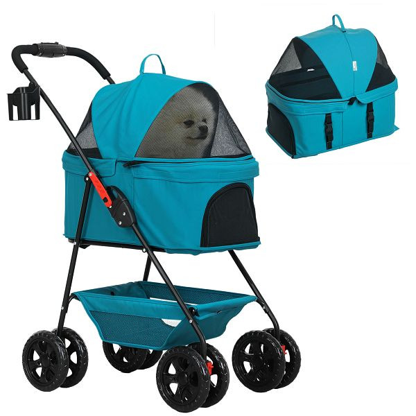PawHut 3-in-1-Haustierkinderwagen, zusammenklappbarer Hundewagen mit 4 Rädern und abnehmbarer Trage, D00-208V00TU