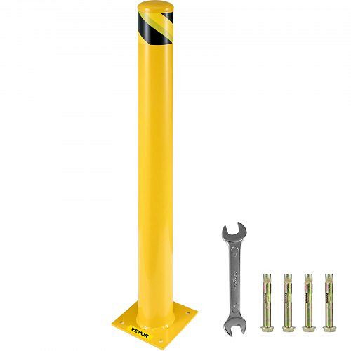 VEVOR Sicherheitspoller, Stahlpollerpfosten, 122 cm H, 14 cm T, gelbe Schilder, Rohrstahlbarriere, AQZ48X5.5INHS0001V0
