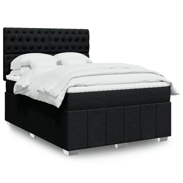 vidaXL Boxspringbett mit Matratze Schwarz 140x200 cm Stoff, 3294000