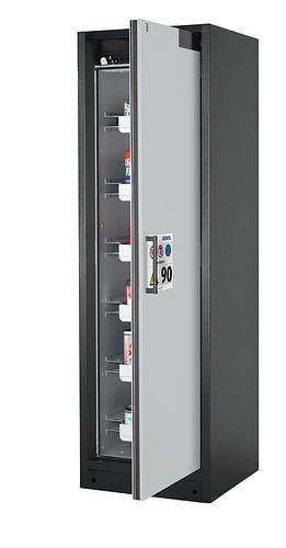asecos Feuerbeständiger Gefahrstoffschrank Select W-66R, 6 Auszugswannen, Tür grau (rechts), 201036