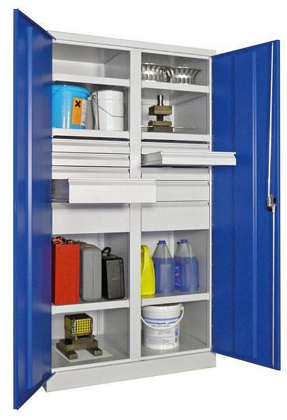 Pavoy Schwerlastschrank 1950/630/1040, Drehgriff, Trennwand, 6 Böden, Schubladen: 6x75, 2x125, 2x175, 36363-104-006-716735