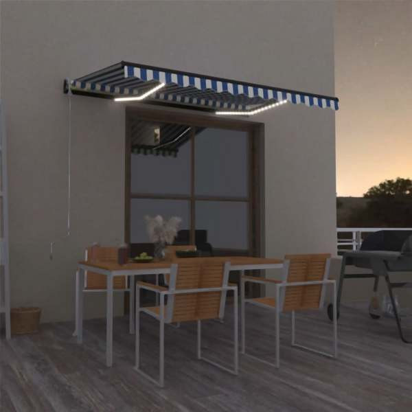 vidaXL Markise Manuell Einziehbar mit LED 350x250 cm Blau und Weiß, 3069081