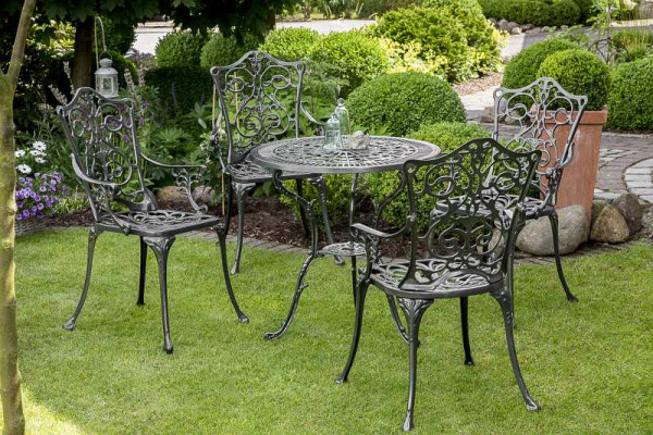 Merxx Lugano Set 5-teilig, 2 Lugano Sessel, 1 Lugano Tisch Ø 70 cm, graphit, Aluminiumguss, 50175-217