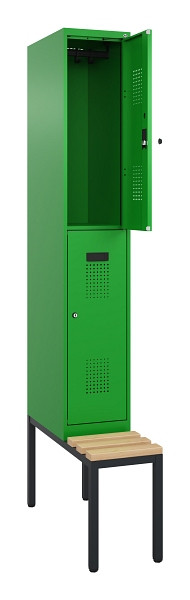 C+P Doppelstock-Spind Evolo PLUS, Bank, 2 Fächer, 2120x300x815mm, 6037/6037, Zylinderschloss, Sitzfläche Buche-Hartholz, Sitzbank, 0493507-10 S10053