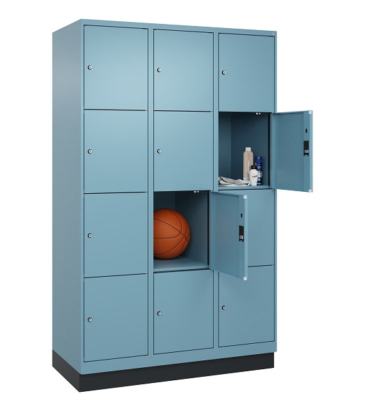 C+P Schließfachschrank Evolo PLUS, mit Sockel, 12 Fächer, 1950x1200x500mm, 0010/2406015 RDS Architekturblau, Abteile 3, 049020-324 S10021