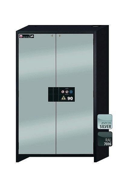 asecos Sicherheitsschrank Q-CLASSIC-90, Q90.195.120 in Silber mit 4x Auszugswanne Standard (Edelstahl), 30001-049-30018