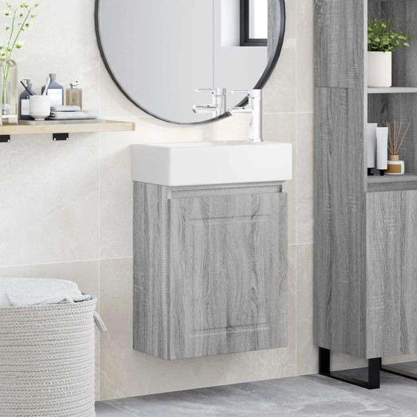 vidaXL Badezimmer Waschtischunterschrank mit Wasserhahn Grau Sonoma, 889517