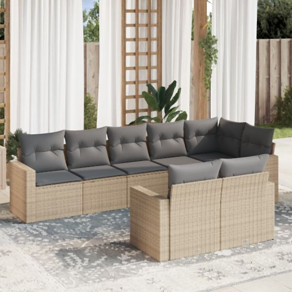 vidaXL 8-tlg. Garten-Sofagarnitur mit Kissen Beige Poly Rattan, 3251556