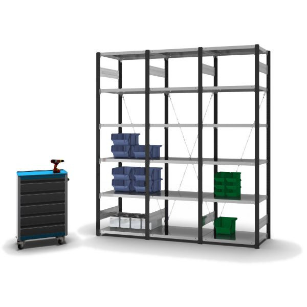 hofe Grundregal, zerlegt, 6 Böden 2500 x 500 x 750 mm, verzinkt Stützprofile - anthrazitgrau/RAL 7016, HAG255007XL