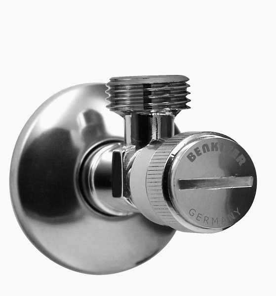 Benkiser Eckventil mit integriertem Filter 1/2" x 1/2", OHNE MS-Quetschverschraubung, mit Schubrosette, 7881212