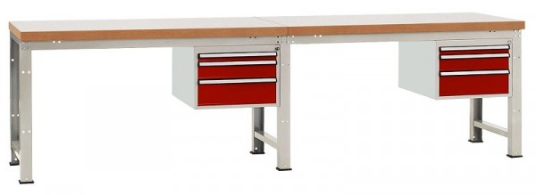 Manuflex Komplett-Werkbank Grund- und Anbau PROFI Standard mit Kunststoff-Platte, BxTxH = 3000 x 700 x 840 mm, Rubinrot, WP5567.3003