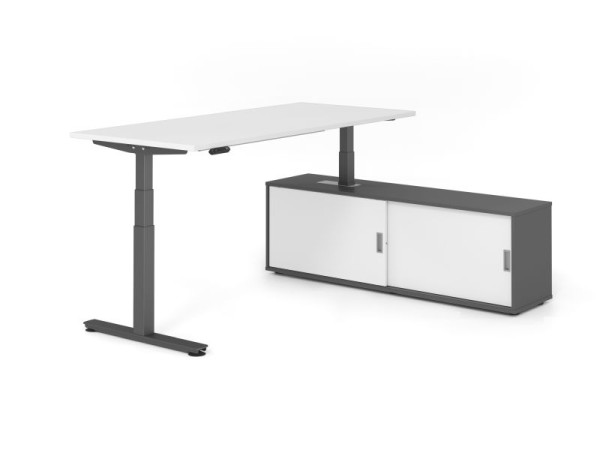 Hammerbacher Schreibtisch XDSM19, 180x80cm, Platte: Weiß, T-Fuß Gestell Graphit, Höhe: 63 - 127 cm, Graphit / Weiß, VXDSM19SB/W/G/G/W