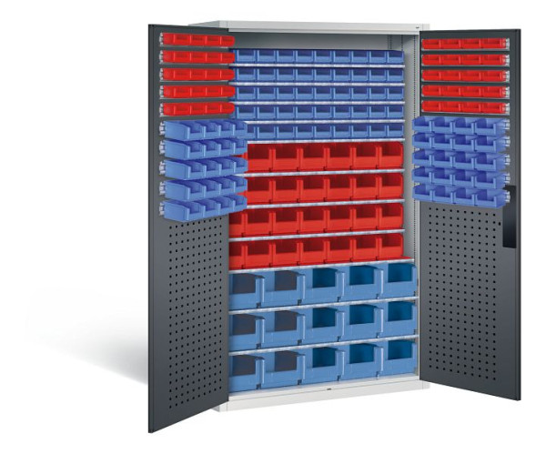 C+P Magazinschrank Serie 13, H1950xB1100xT535mm, Farbe: Lichtgrau / Schwarzgrau, Muldengriff, 130276-62 S10029